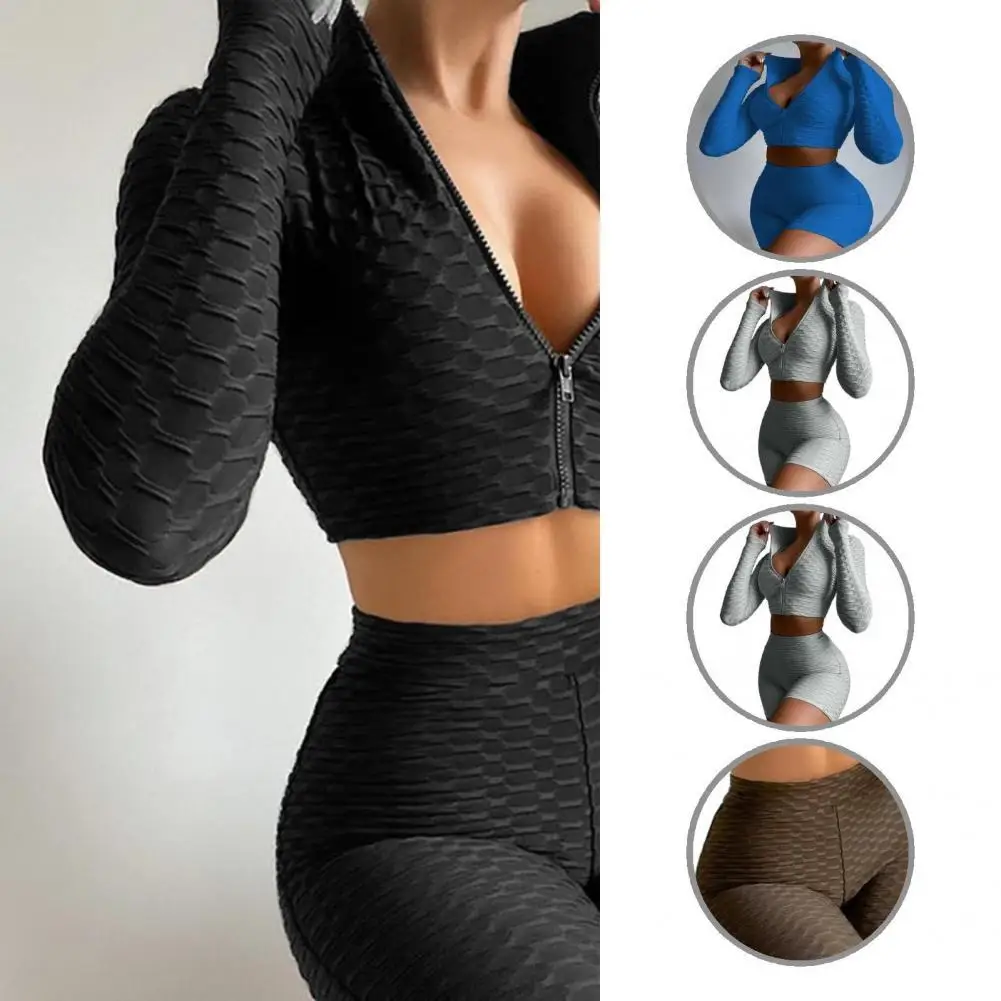 

Zipper Quick-drying Solid Color Long Sleeve Shorts Sport Suit for Running
