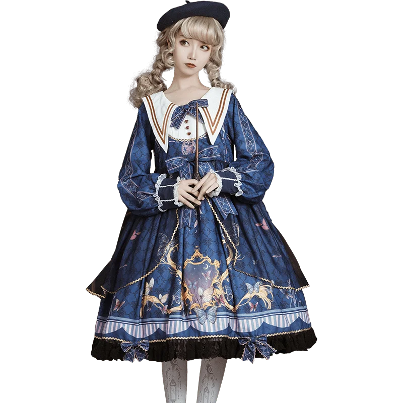 Lolita Dress Victorian Lolita Elegant Gorgeous Butterfly Love Flying Printing Vintage  daily retro Tea Party Sweet Dress