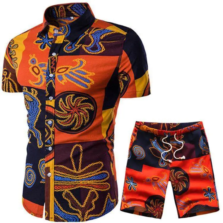 

HOO2021 men's cotton short sleeve shirt printed shirt suits summer shirt suits two new flowers