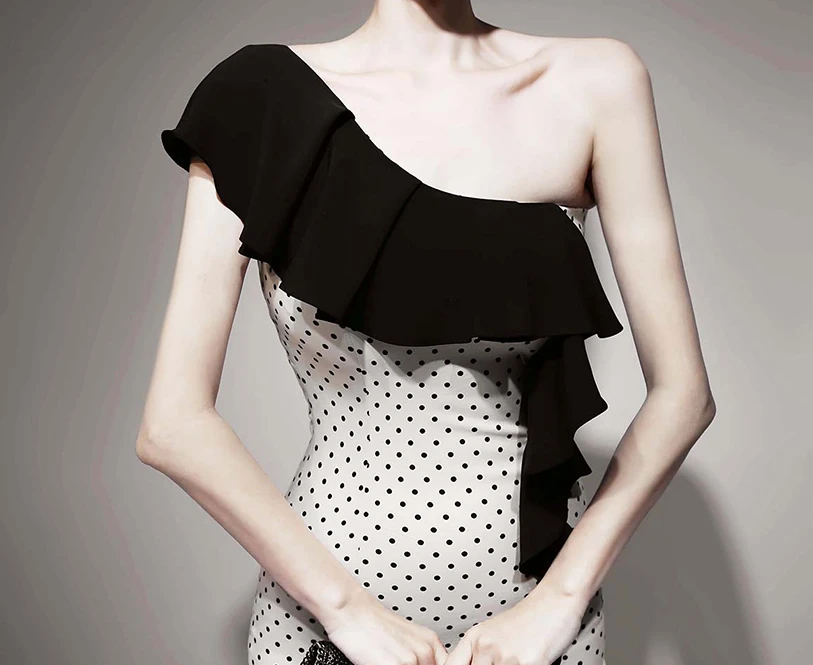 

DEIVOR 2020 Korean summer dress new stitching contrast color sexy strapless retro polka dot dress bag hip skirt