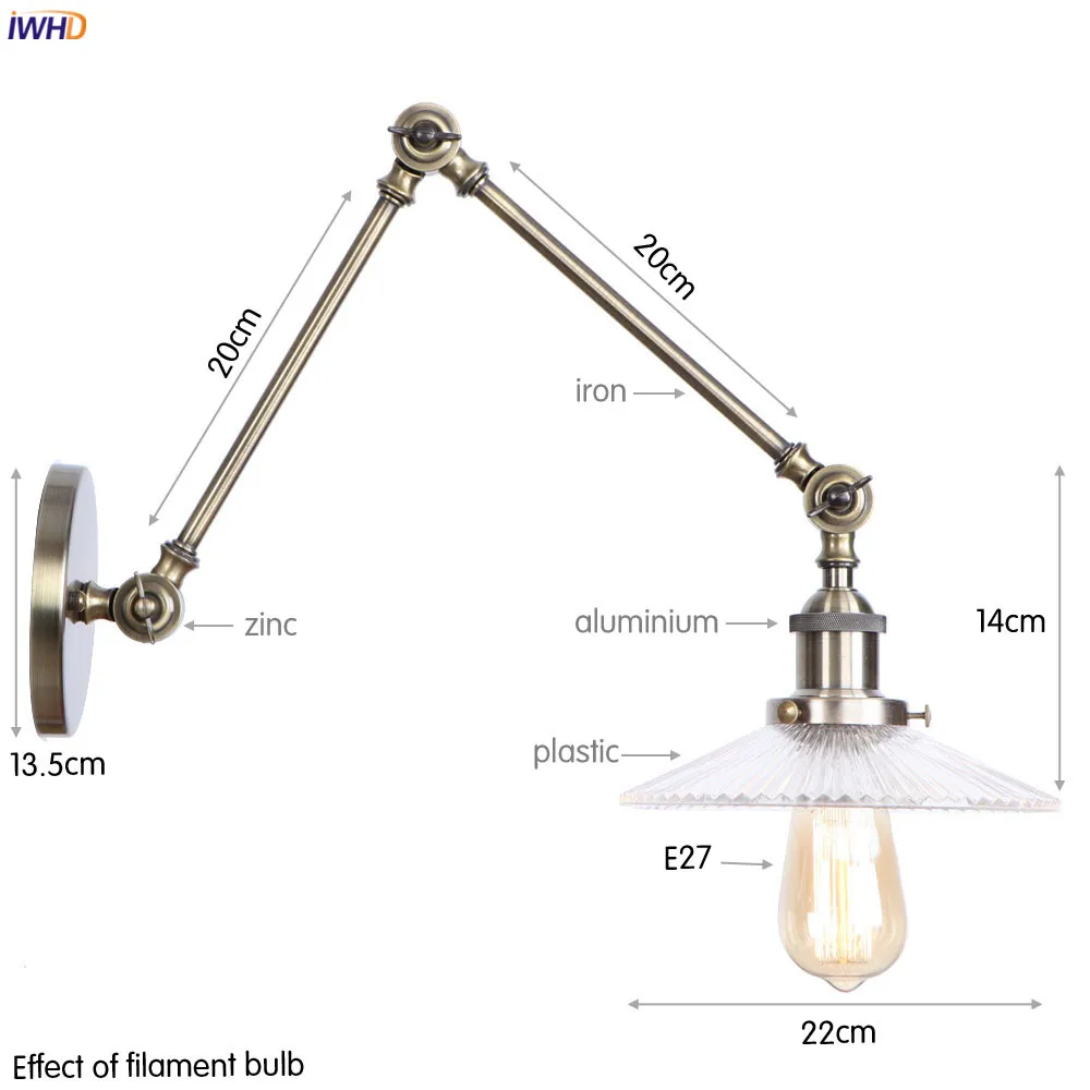 IWHD промышленный Декор длинный настенный светильник s для дома зеркало кафе