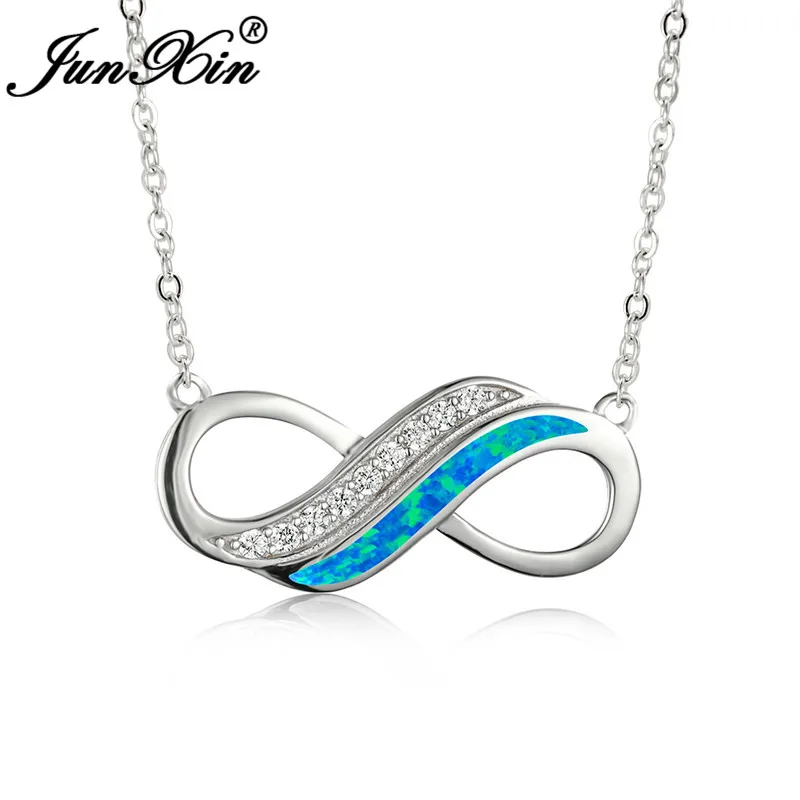 Blue White Fire Opal Necklace Love Infinity Pendant Letters Necklaces For Women Gold Wedding Choker Zircon Party Jewelry | Украшения и