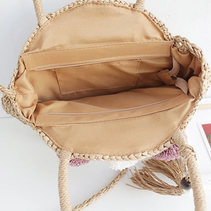 

Summer Handmade Bags for Women Beach Weaving Ladies Straw Bag Wrapped Beach Bag Moon shaped Top Handle Handbags Totes