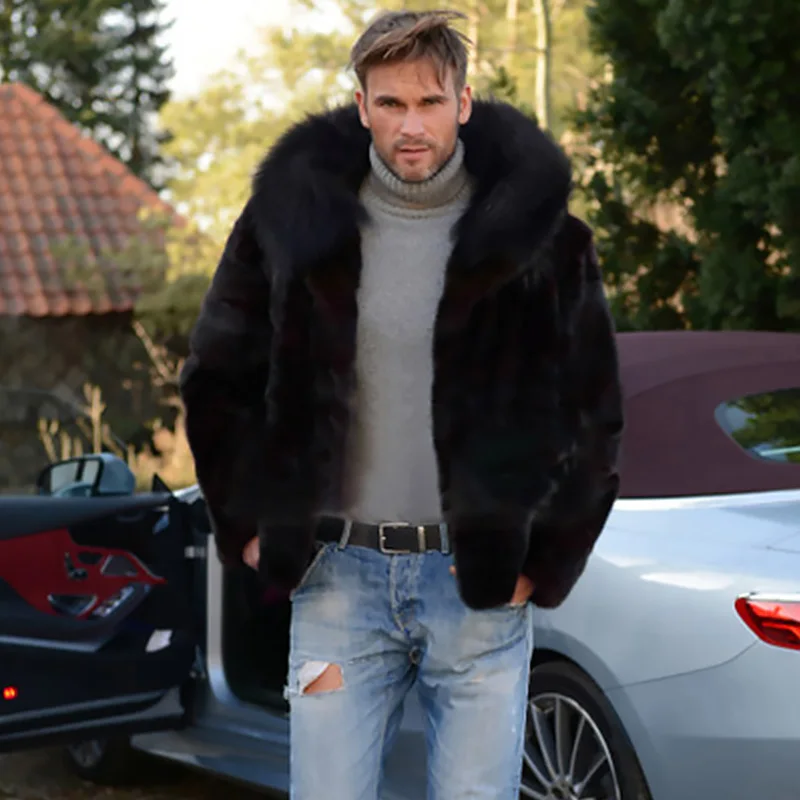 Модное мужское пальто из искусственного меха Осень-Зима Толстая теплая куртка с