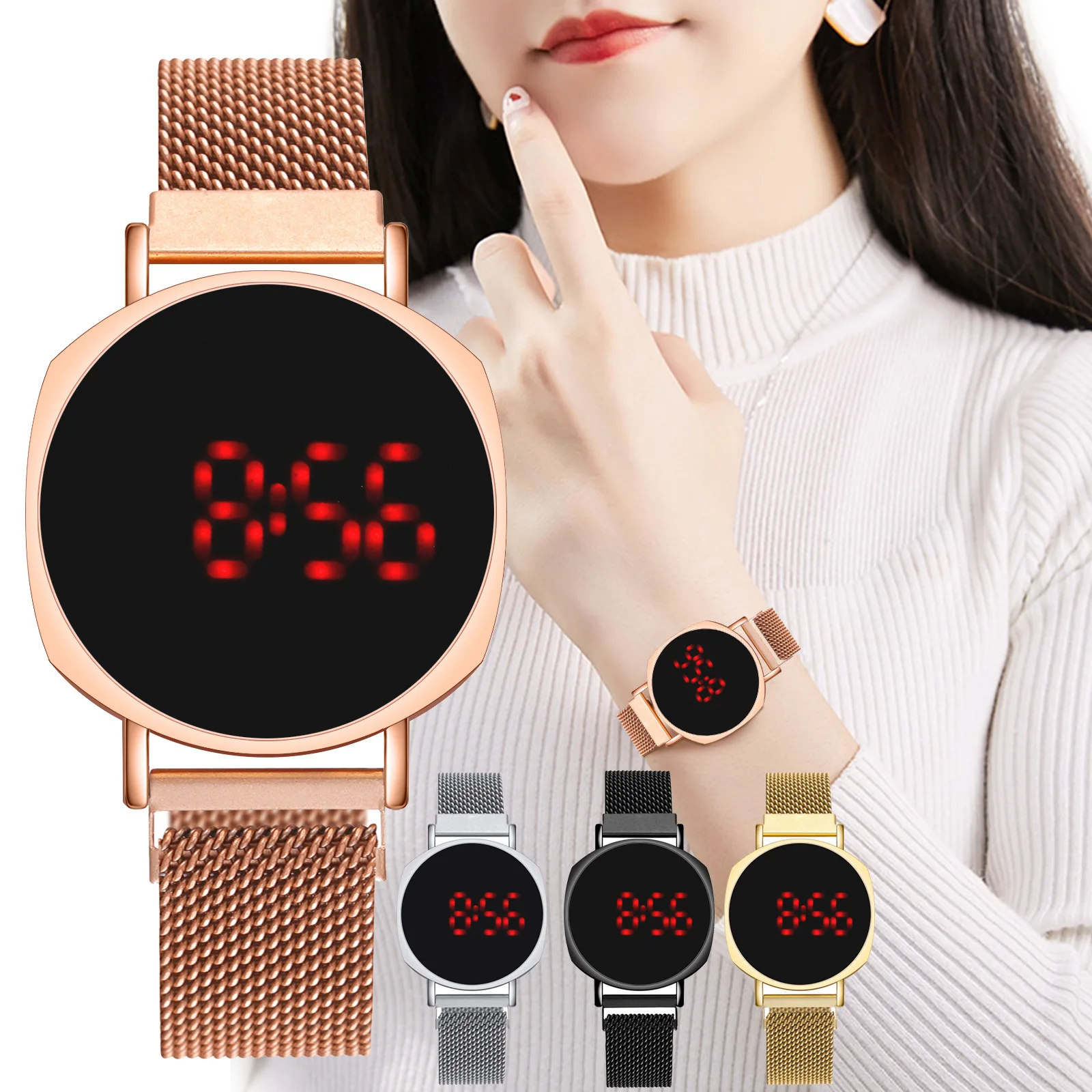 

Fashion Female Wrist Watch Touch Screen LED Electronic Watch Diamond Dial Gold Alloy Dial Ladies Quartz Watch For Women Bracelet