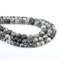 natural round black grid stone beads for jewelry making loose bead diy bracelet accessories 46810 mm
