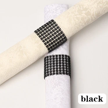 black 6 шт., кольца для салфеток, стулья, пряжки, вечерние свадебные украшения, блестящие украшения, банты со стразами, держатель для салфеток ручной работы - Цвет: black