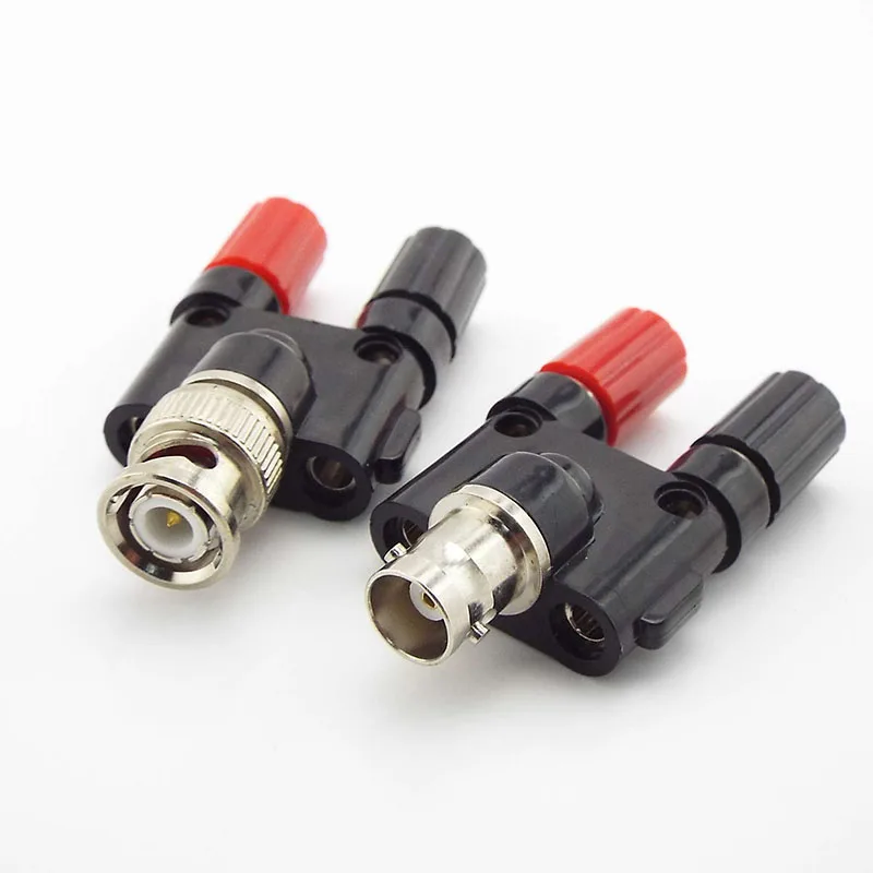 

1pcs BNC female Male to Two Dual 4mm Banana Plug Jack Coaxial Connector RF Adapter audio adapter for CCTV