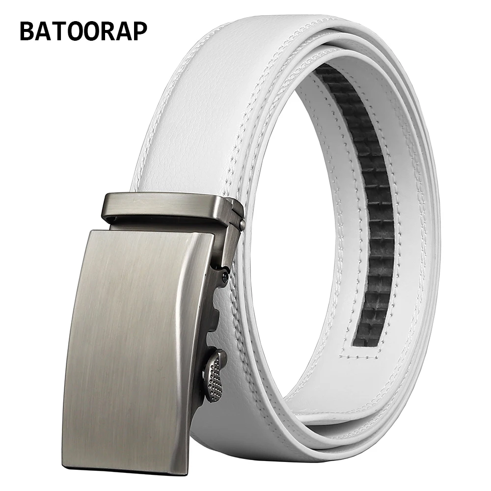 

BATOORAP Fashion White Belts For Men Metal Automatic Buckle Simple Luxury Designer Ratchet Belt 35 MM Width Z16P013