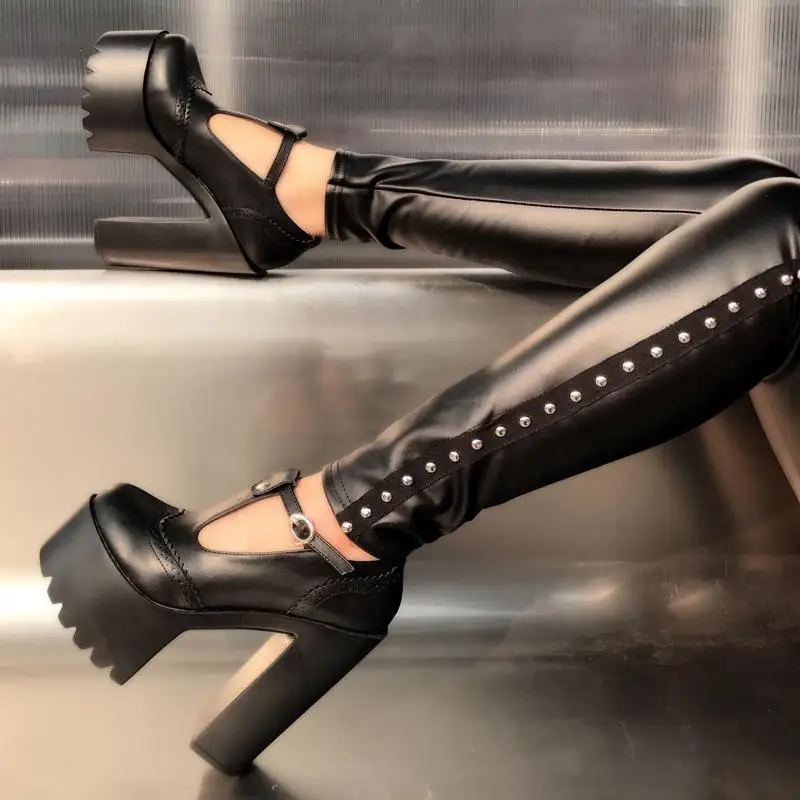 Женские туфли-лодочки на высоком квадратном каблуке 14 см | Обувь