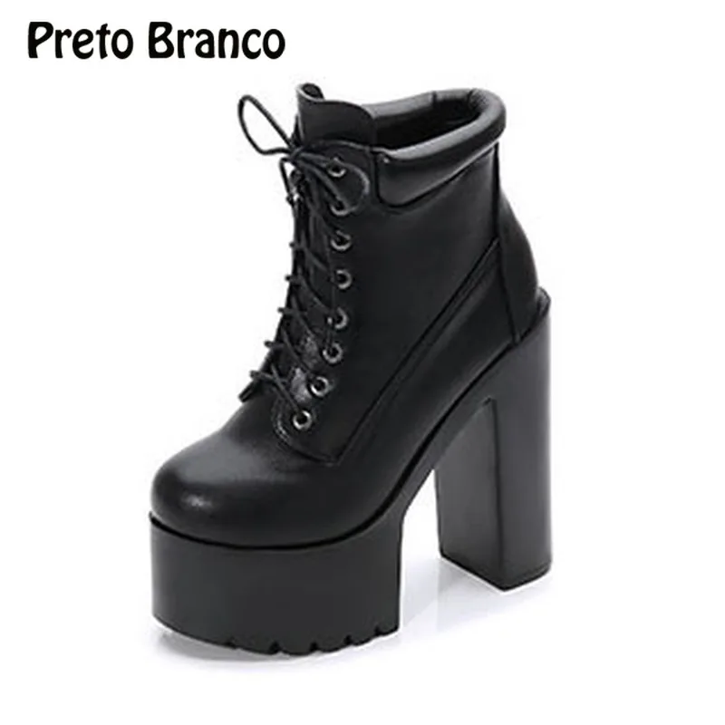 PRETO BRANCO/2019 г. Осенне зимние рыцарские сапоги Martin на очень высоком толстом каблуке