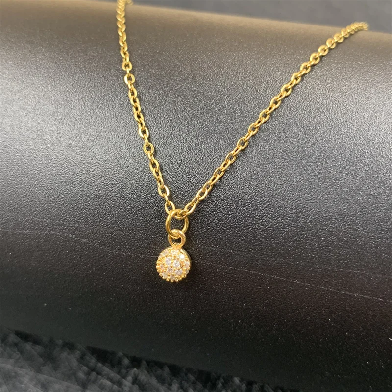 

Fashion Metal Zircon Dots Pendant Charm Chain Vintage Geometric Circle Clavicle Necklace Jewelry Accessories Gifts For Female