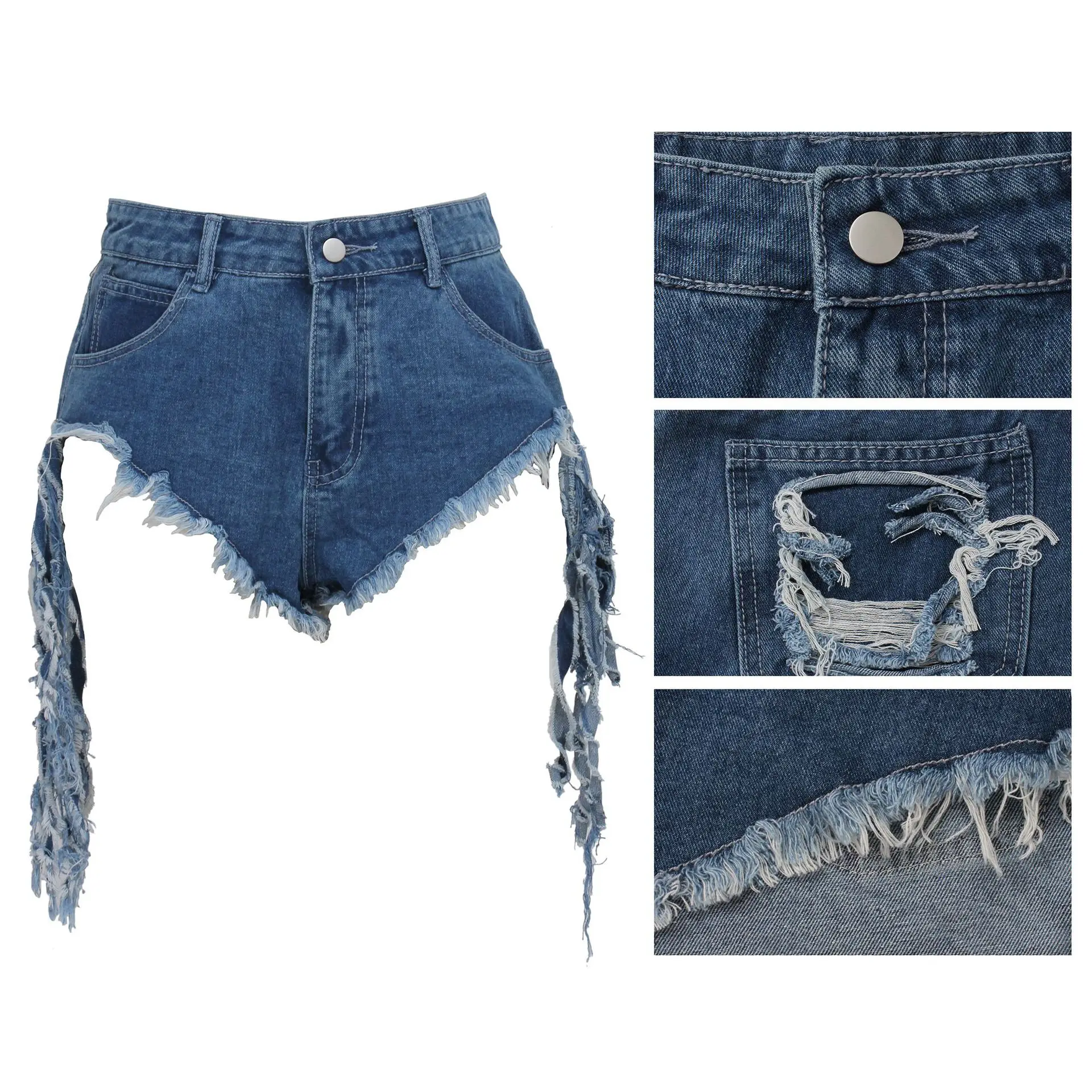 

Fashion Women's Slim Fit All-Match Washed Fringed Denim Shorts