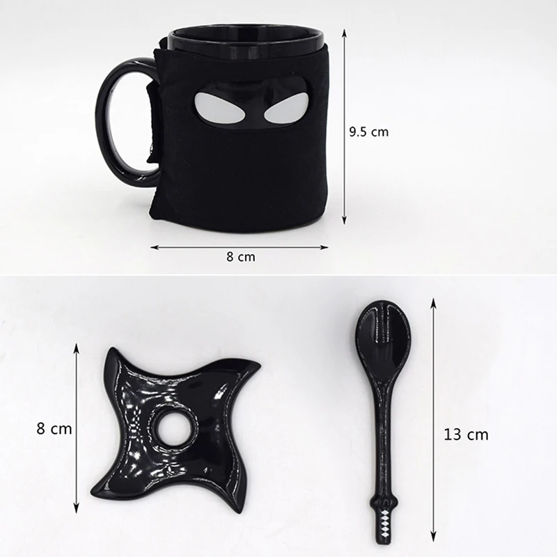 

3pcs / Set Ceramic Cup Creative Cartoon Style Ninja Shaped Ceramic Coffee Cup Portable Home Office with Lid Removable Milk Cup
