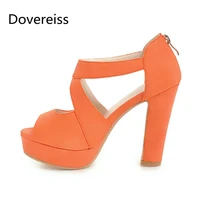 dovereiss fashion summer womens shoes narrow band elegant block heels waterproof orange pink femmes sandales consice 32 43