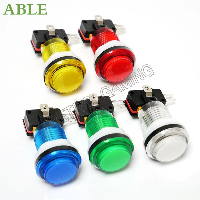 12pcs Arcade LED Button Snap 28mm translucent plated Miro Switch push Buttons Lighting for DIY Raspberry pi MAME PC Pandora Game | Спорт и