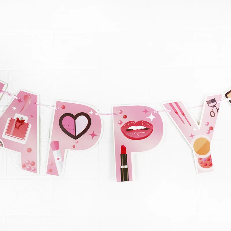 

Makeup Cosmetics Happy Birthday Banner Salon for Spa Themed Girls 18th Birthday Party Decorations Beauty Bridal Shower Supplies