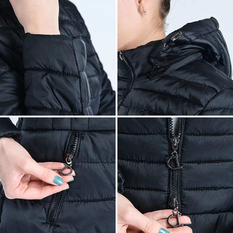 

UVRCOS Jacket Women 2020 New Fashion Winter Down Cotton Jacket Solid Color Slim Hooded Long Cotton Jacket Women's zipper jacket