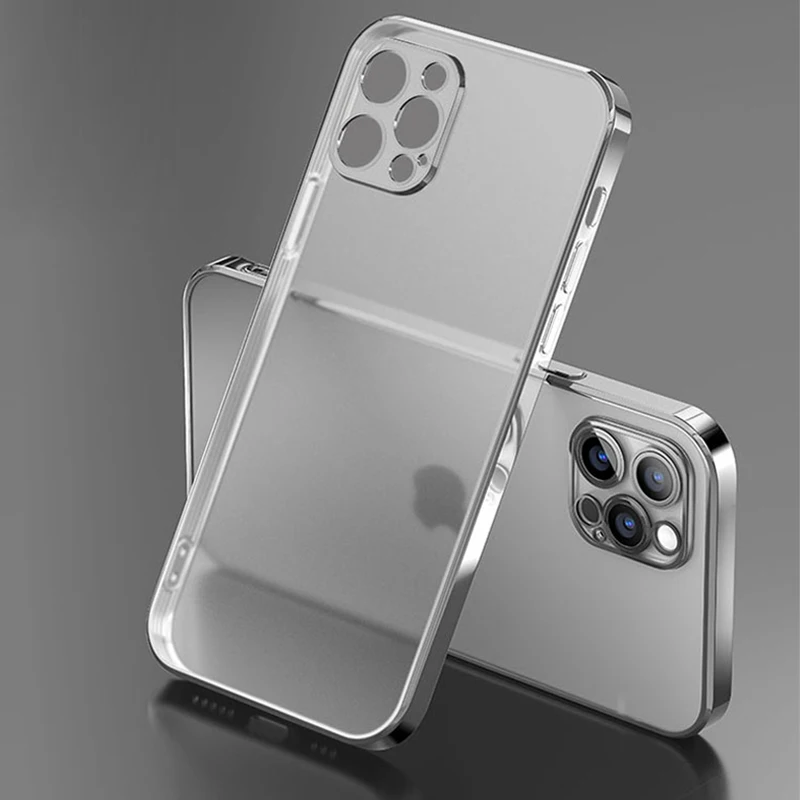 

Luxury Square Frame Plating Matte Case for iPhone 12 11 Pro Max Mini SE 2020 XR X XS 7 8 Plus Soft Transparent Silicone Cover