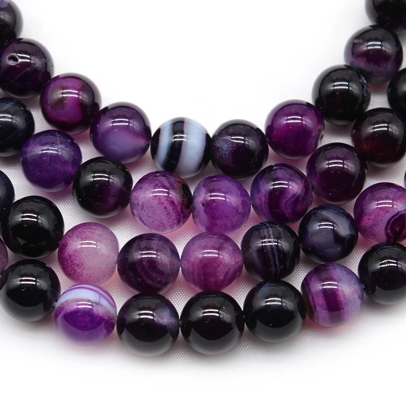 

Wholesale Natural Purple Stripes Agates Onyx Stone Round Loose Beads For Jewerly Making Diy Bracelet 4 6 8 10 12mm Spacer Beads