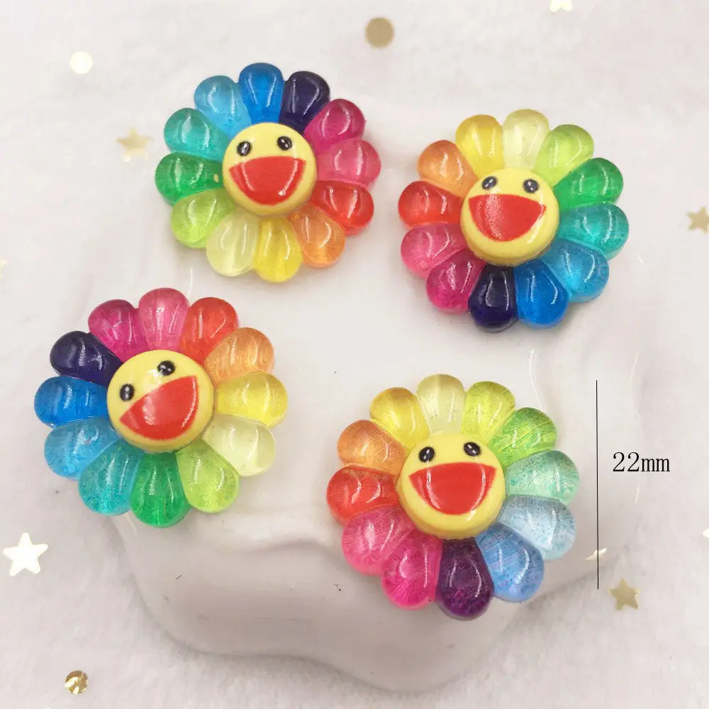 10 pcs 22mm Новые блестящие смолы Красочные улыбка Радуга Подсолнух кристалл с плоской задней гранью горный хрусталь пуговицы «сделай сам» Свадебный скрапбук ремесло F678-679 - Цвет: 10 pcs 22mm
