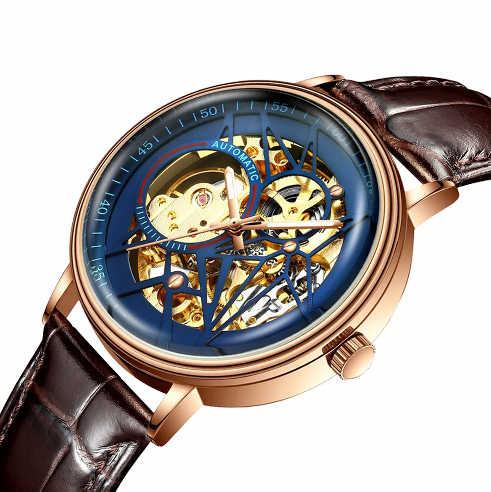 Часы мужские механические золотистые/коричневые в стиле ретро|Мужские часы| |