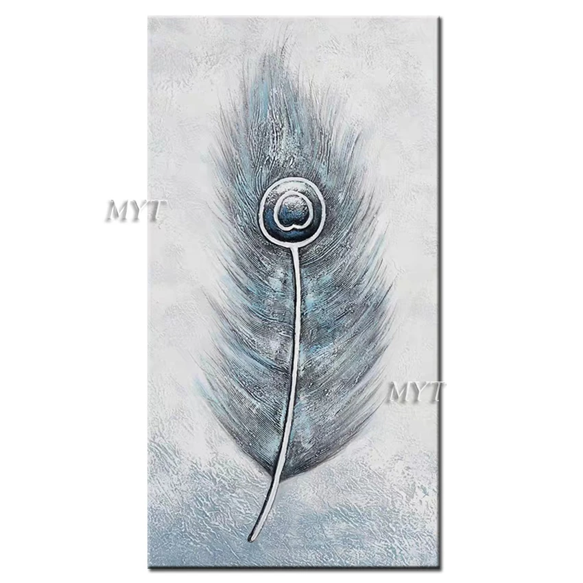 

Blue FeatherAbstract Oil Painting On Canvas For Living Room Hom Decor Pictures Wall Art Paintings 100% Handpainted Unframe