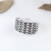 retro simple chain weave ring silver color opening adjustable ring womens party jewelry accessories valentines best gift