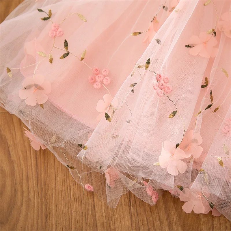 Новая летняя одежда для девочек Детские платья кружевное платье с цветочным