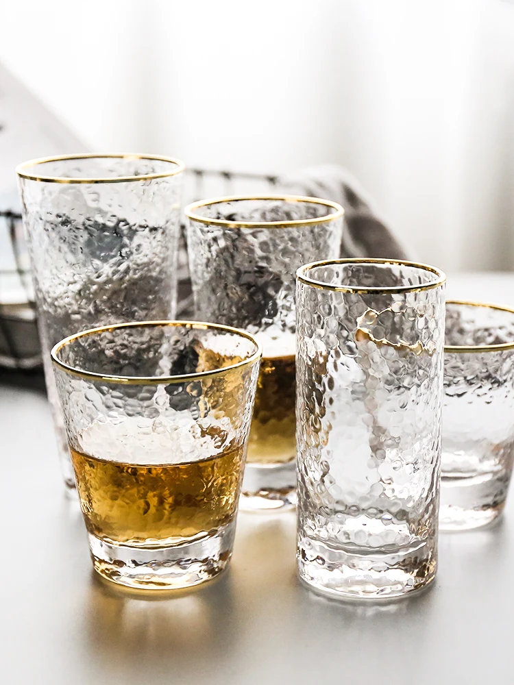 Стеклянный стакан для виски прозрачная стеклянная чашка бокал пива Золотая