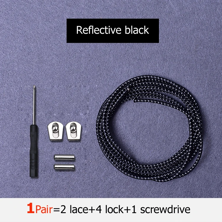 reflective black Шнурки без завязок эластичные шнурки для обуви с металлическим замком для кроссовок, походных ботинок или спортивной обуви для бега и тенниса - Цвет: reflective black
