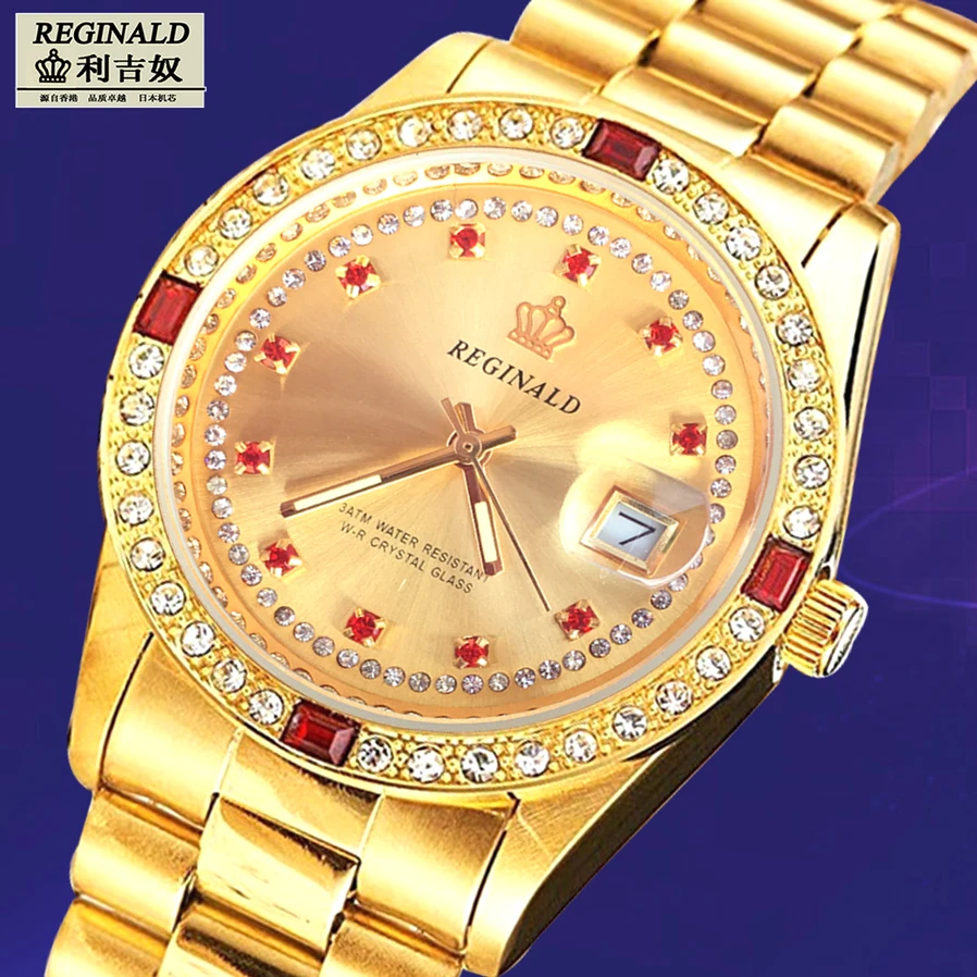 Мужские золотые наручные часы роскошные брендовые кварцевые с подсветкой