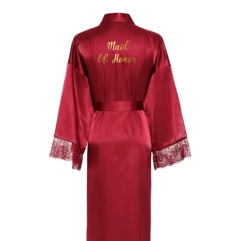 2020 New Silk Satin Lace Robes  Bridesmaid Bride Robes  Bridesmaid Robes Wedding  Long Robe Bathrobe Lingerie Robe