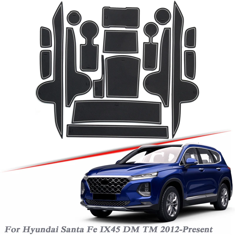 

19pcs Car Styling For Hyundai Santa Fe IX45 DM TM 2012-2020 Latex Gate slot pad Interior Door Groove Mat Non-slip dust Accessory