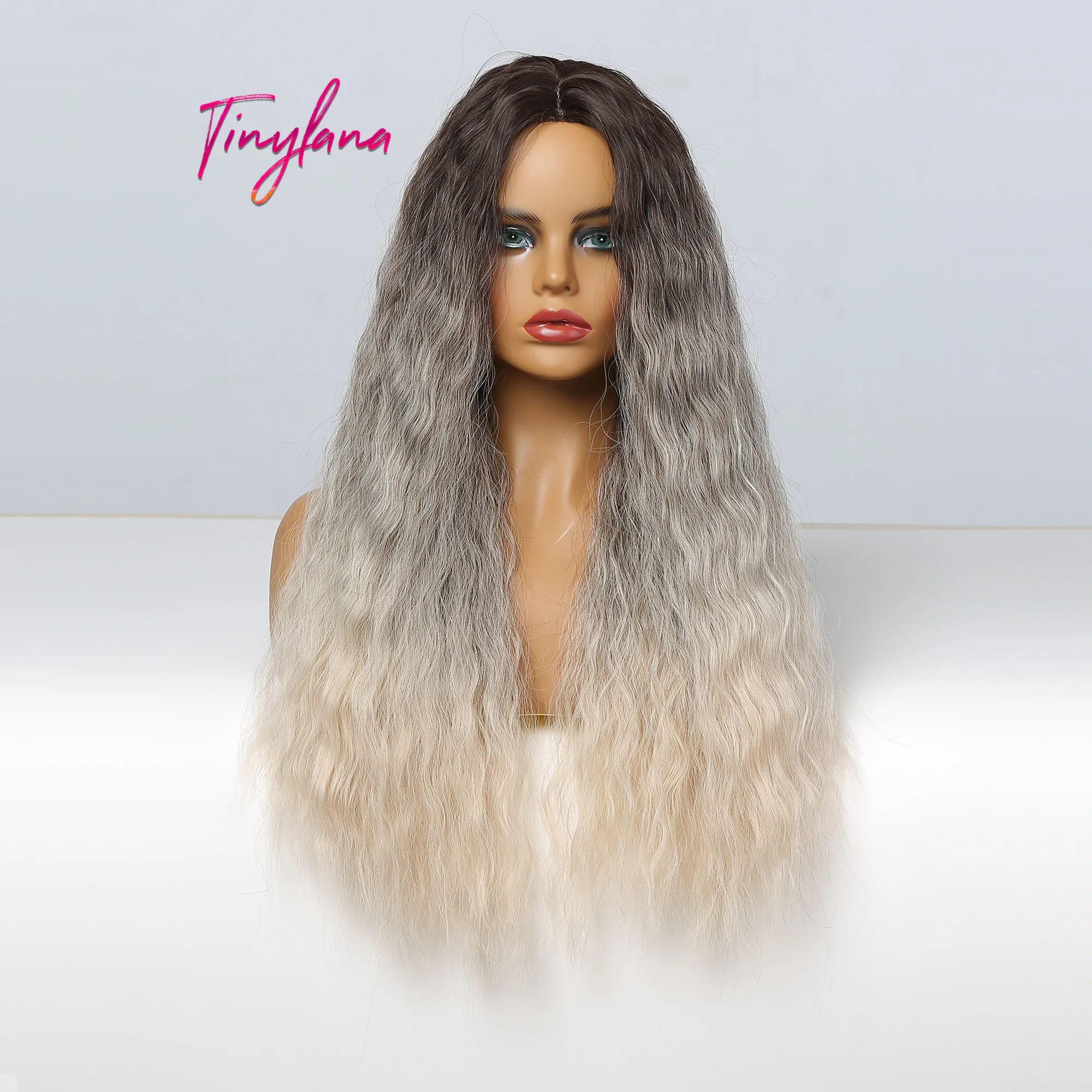 

TINY LANA Synthetic Ombre Black Light Brown Wigs Long Deep Wave Curly Cosplay Wigs for Black Women Heat Resistant Brazilian