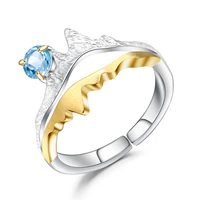 gems ballet 925 sterling silver handmade adjustable open ring natural swiss blue topaz gemstone rings for women wedding jewelry
