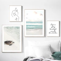 abstract girl lines beach seaturtle reed wall art canvas painting nordic posters and prints wall pictures for living room decor