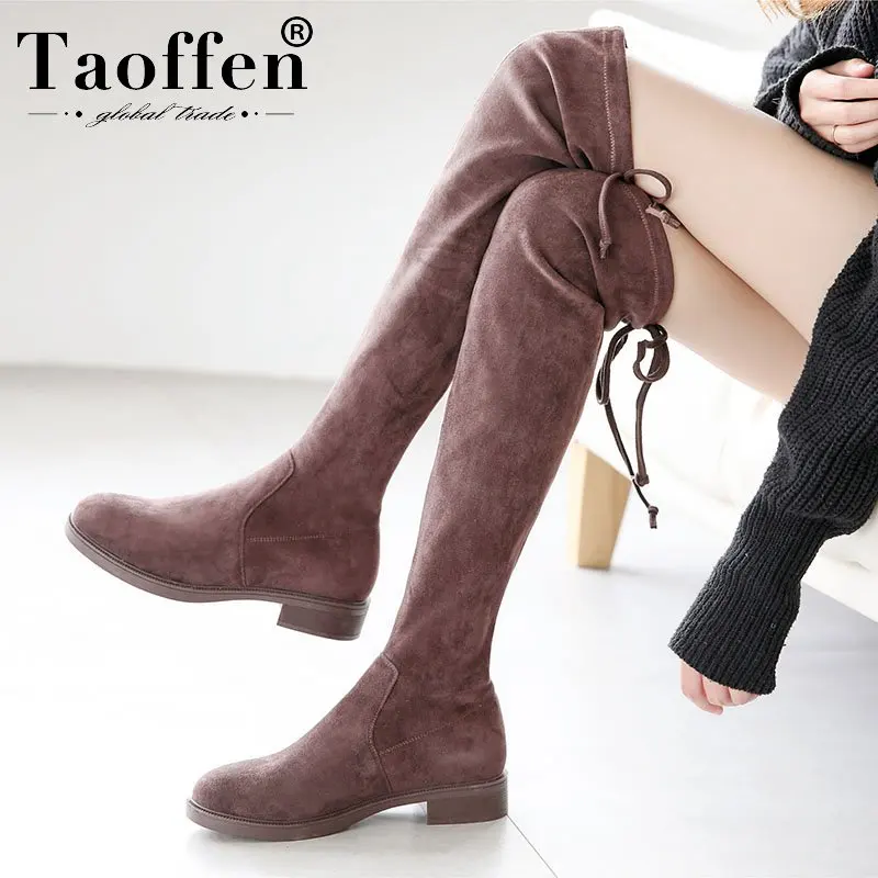 Женские офисные ботфорты стрейч Taoffen теплые размеров 35-39 на толстой подошве для