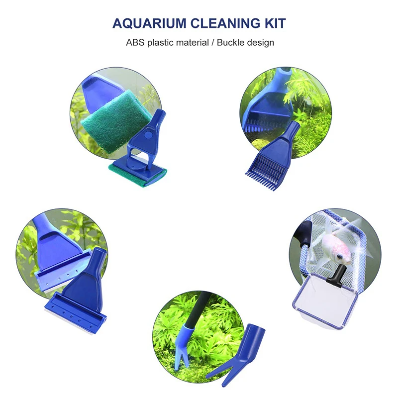 

Tank Extensible Fish Multi-function Cleaning Tool Set 5-in-1 Handle Aquarium Telescopic Cleaning Tools