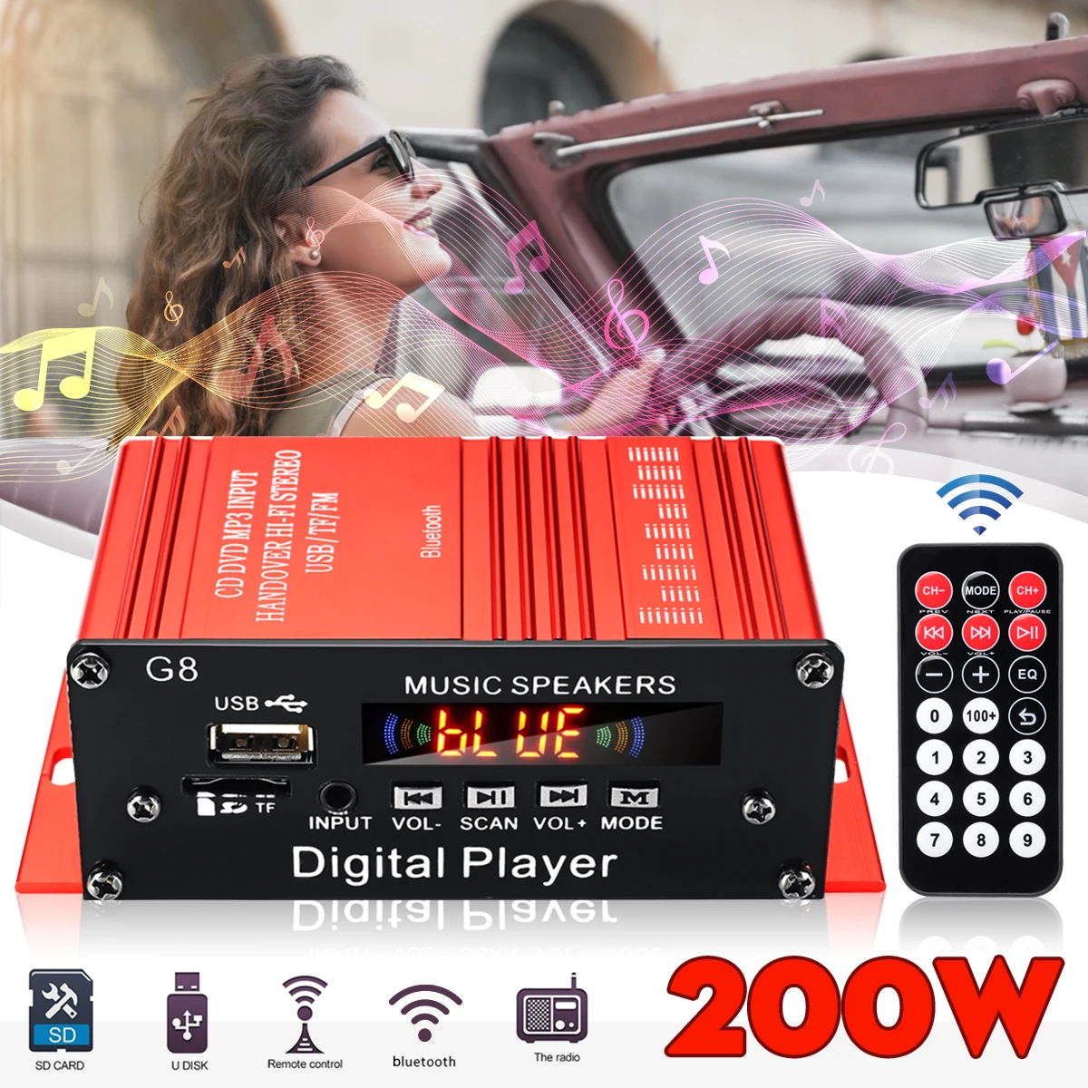 2CH 12 в автомобильный домашний стерео усилитель звука HIFI аудио усилитель bluetooth автомобильный усилитель fm-радио музыкальный плеер дистанционное управление