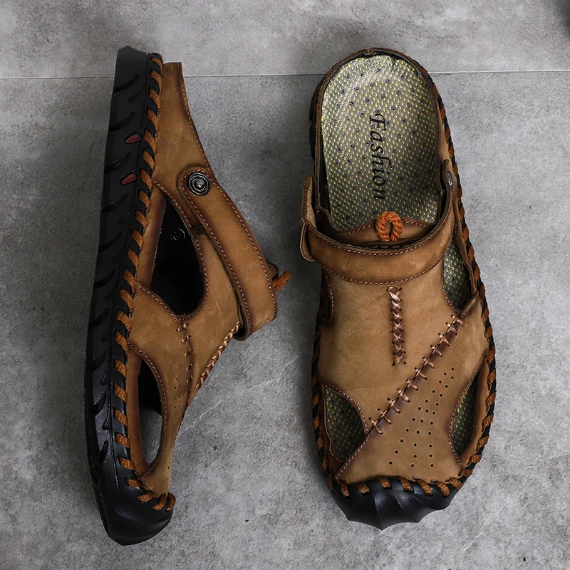 

Summer Beach Sandals Leather Flat Big Size Men's Breathable Shoes Summer Men Beach Sandals 2020 New Casual Work