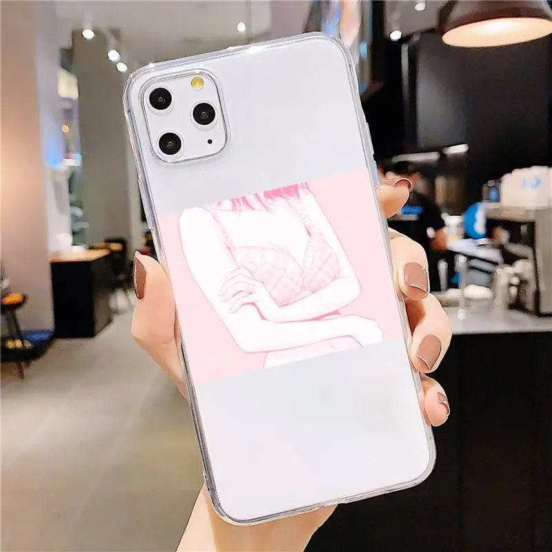 

Pink Manga Cute Kawaii Phone Case Transparent soft For iphone 5 5s 5c se 6 6s 7 8 11 12 plus mini x xs xr pro max