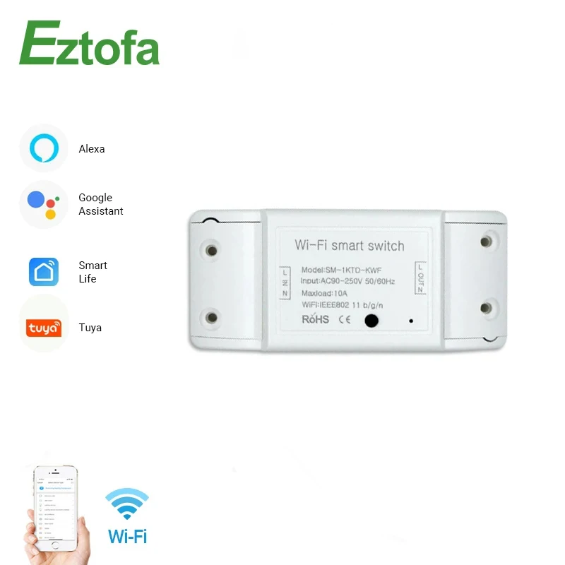 

Eztofa DIY WiFi Smart Light Switch Universal Breaker Timer Smart Life APP Wireless Remote Control Work With Alexa Google Home