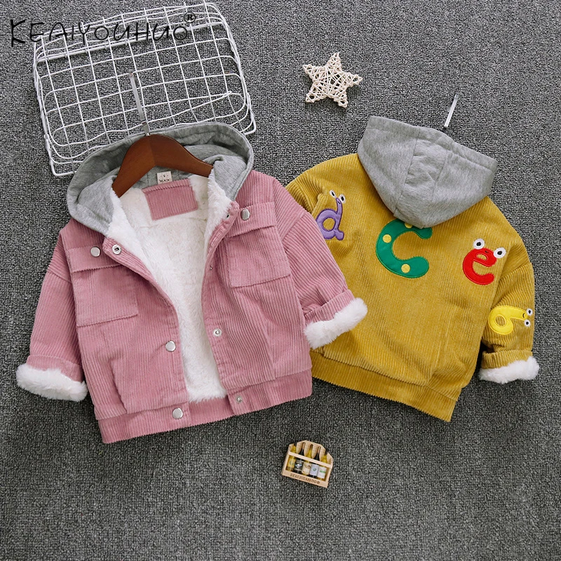 Детская утепленная Вельветовая куртка с капюшоном в Корейском стиле желтого и