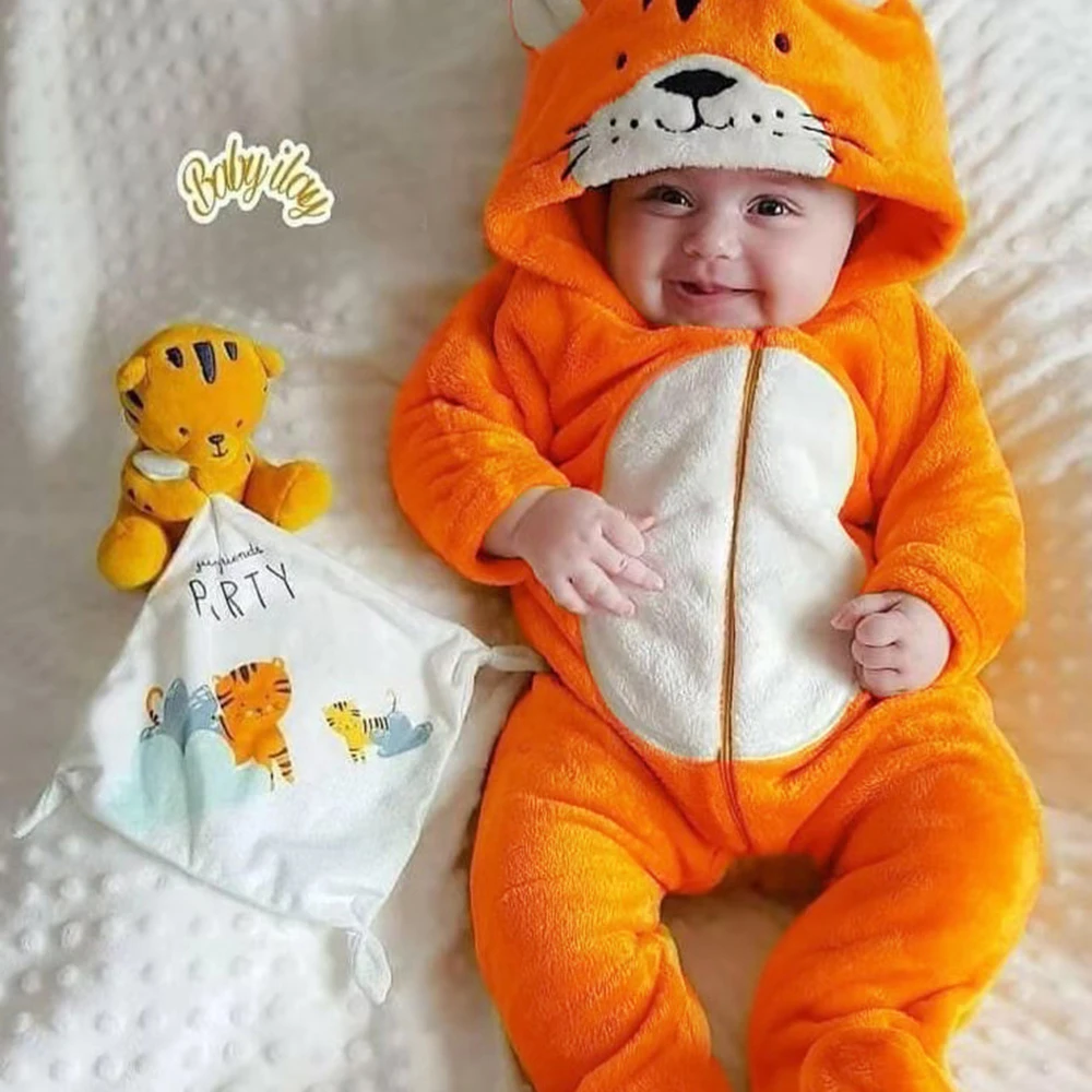 CYSINCOS Winter Warm Infant Jumpsuits Fleece Baby Boy Girl Cute Tiger Outwear Cotton Jackte Newborn Clothes Hooded Coats |
