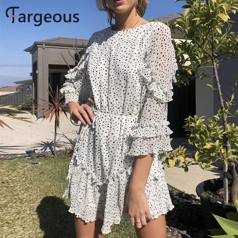 Fargeous леди Повседневное платья в белый горошек для девочек короткие вечерние Для