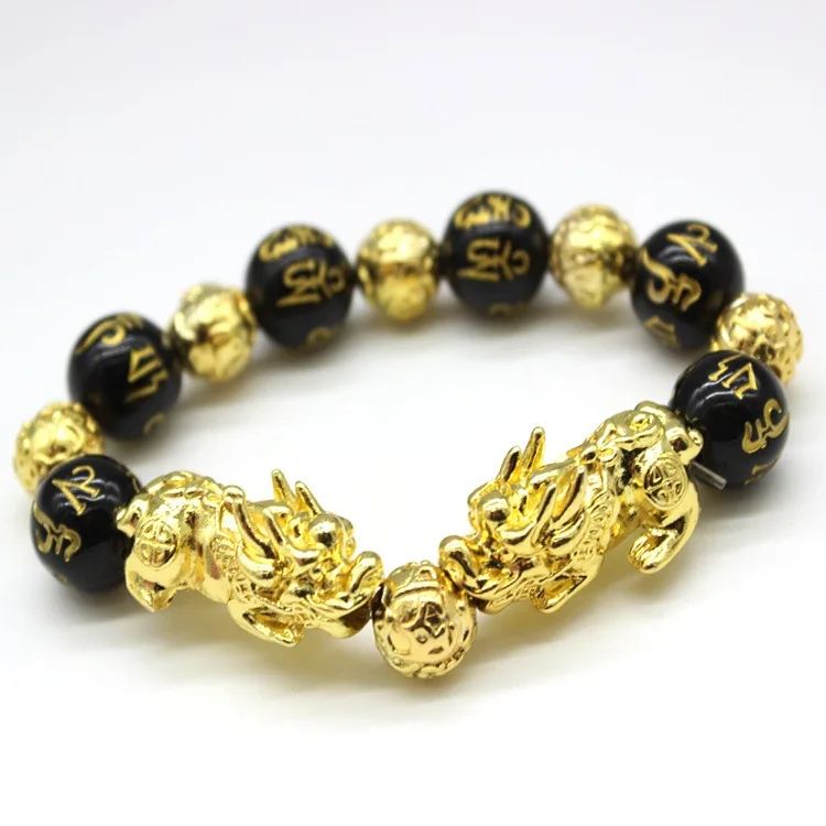 6 (Beads size 12mm) Браслет унисекс из ОБСИДИАНОВЫХ камней и бусин, китайский браслет FengShui Pi Xiu, меняющий цвет, браслет, хороший браслет, приносящий удачу, цепочка для мужчин и женщин - Окраска металла: 6 (Beads size 12mm)