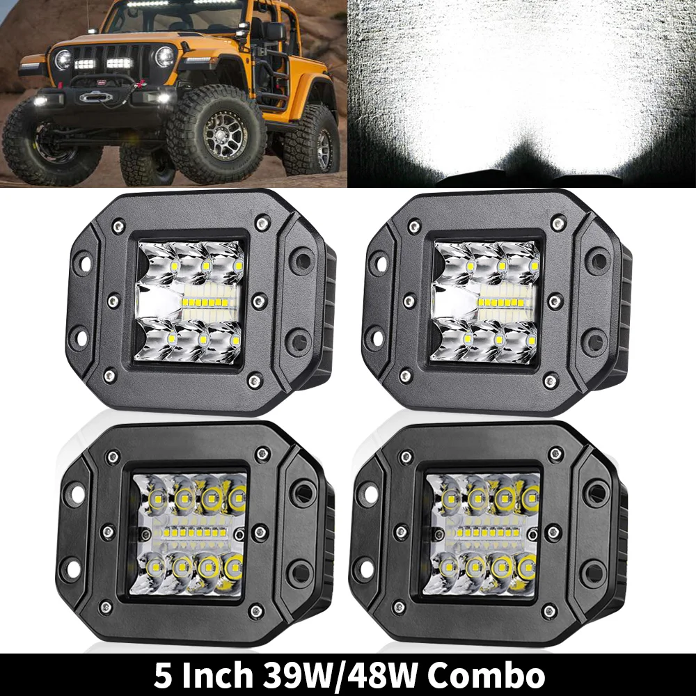 

5 inch LED Light Bar 39W 48W 12V Flush Mount Spot Flood Work Light Offroad LED Bar for 4x4 Off road ATV Jeep Tractor Trucks 24V