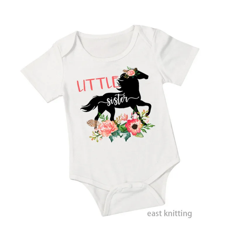 

Little Sister Flower Horse Newborn Baby Girls Romper Jumpsuit Outfits Clothes 0-24M Infant Summer Clothing Short Sleeve Playsuit