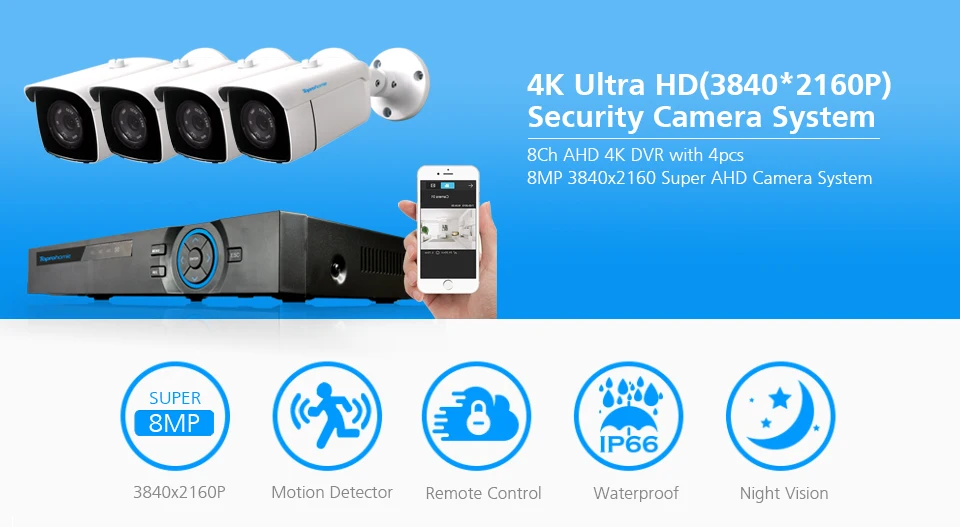 TOPROHOIME h.265+ 8CH 4K Ultra HD комплект камер видеонаблюдения 1/3 SONY 8MP Водонепроницаемая камера ночного видения cctv система видеонаблюдения